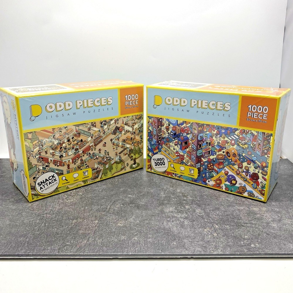 Odd Pieces Jigsaw Mystery Puzzles "Snack Attack" & "Turbo 3000" New